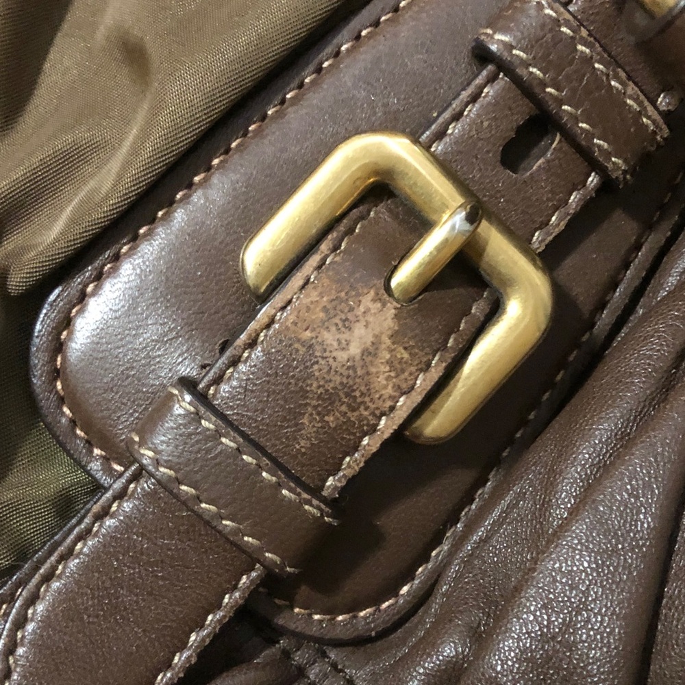 TODAY ONLY:Authentic Prada Brown Leather Canvas Shoulder Bag w/out Strap AS IS - Picture 3 of 14